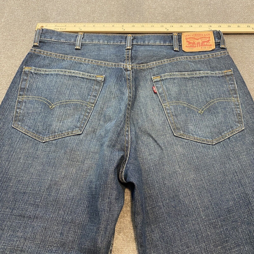 Levis 550 Jeans Mens 38x29 Classic Fit Blue Baggy Distressed Denim Whiskered - Picture 7 of 13